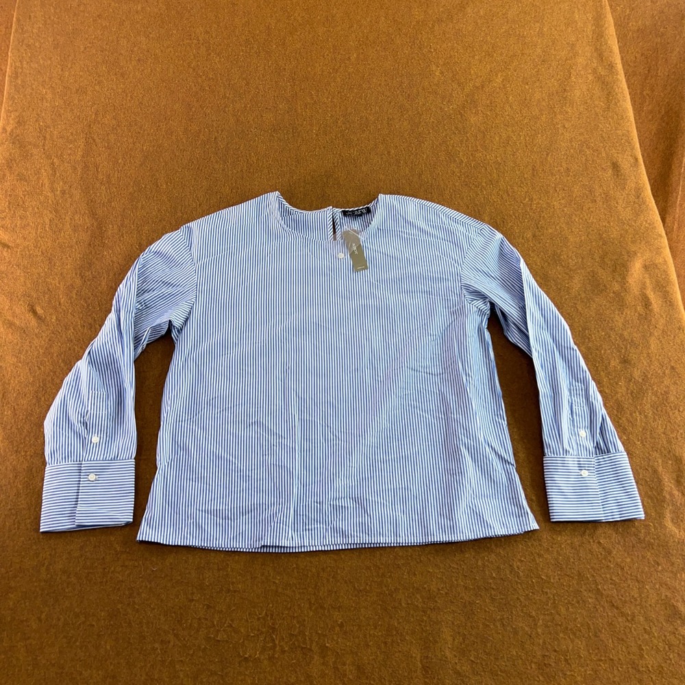 J.Crew Womens 12 Blue Striped Cotton Long Sleeve Blouse Top New